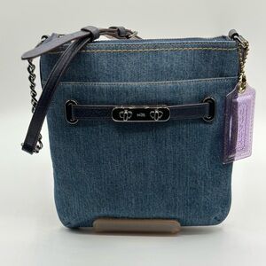 COACH Swagger Denim and Leather Crossbody with Large Poppy Tag 🏷️